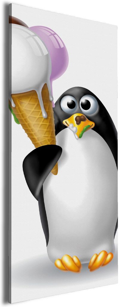 Wallario Premium Leinwandbild Süßer Eis Pinguin in Größe 60 x 150 cm