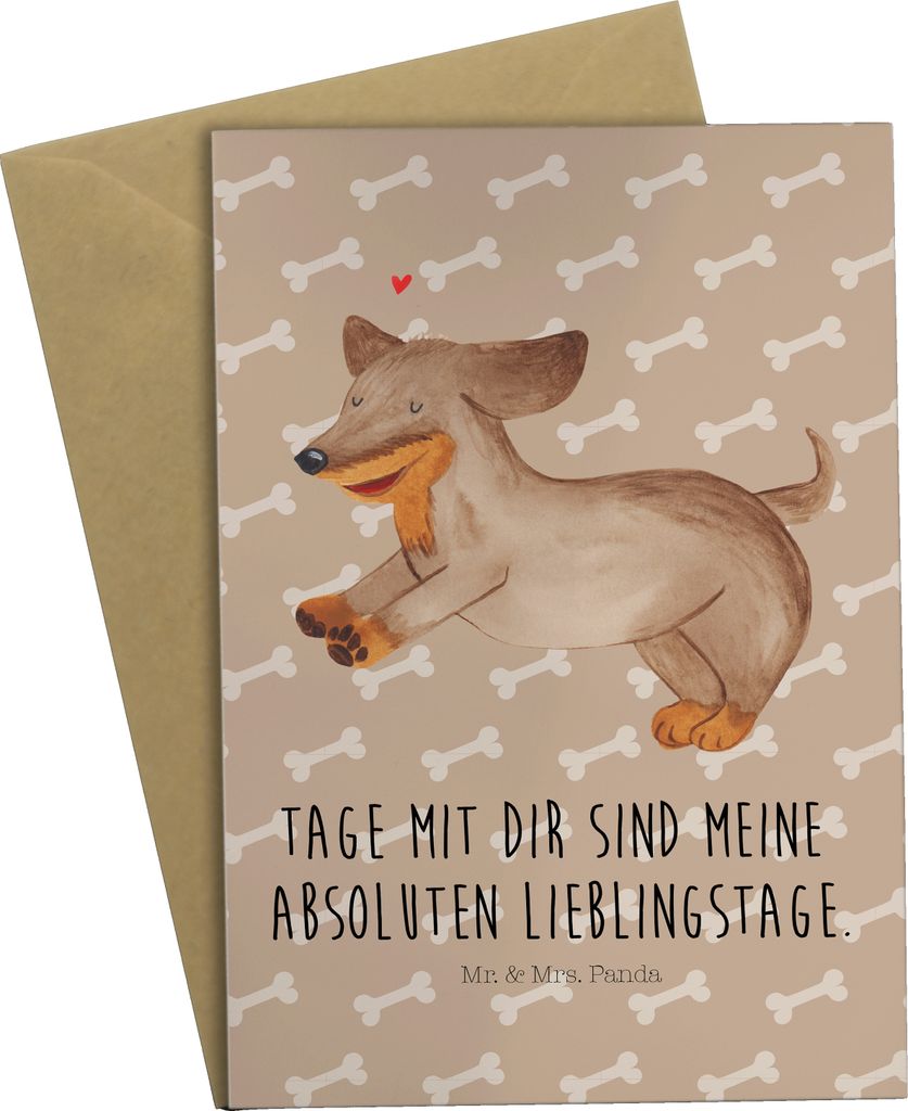 Mr. & Mrs. Panda Glückwunschkarte Hund Dackel - Hundeglück - Geschenk, Braun, weihnachtskarten, glückwunschkarten, osterkarten, einladungskarten...