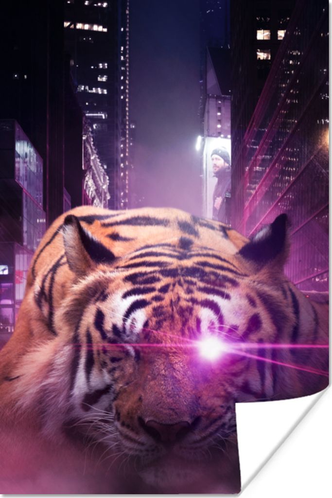 MuchoWow Poster Tiger - Laser - Lila 40x60 cm - Plakate für die Wand - Poster Babyzimmer