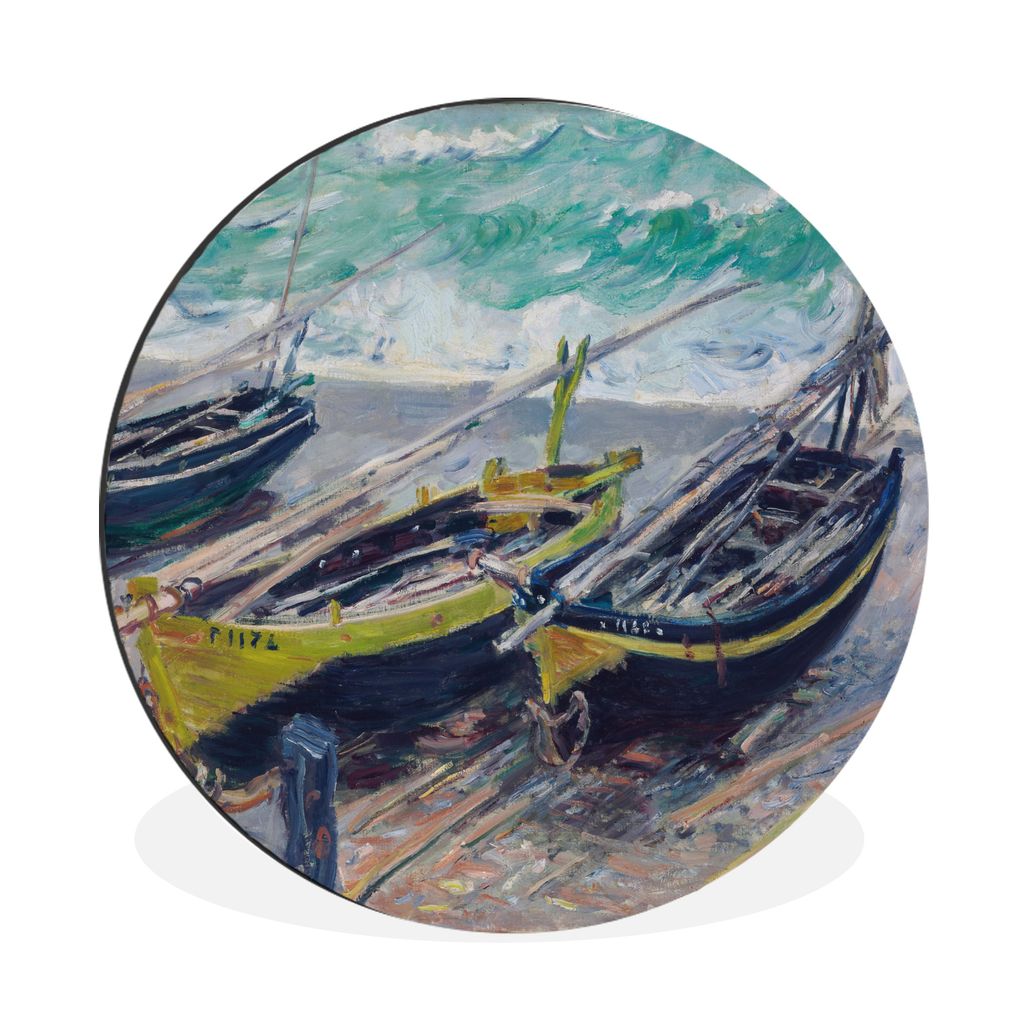 MuchoWow Aluminium Wandkreis Drei Fischerboote - Claude Monet Ø 30 cm Wanddeko Modern Wohnzimmer - Wand Bild - Wohnzimmer - Runde Bilder - Alubi...