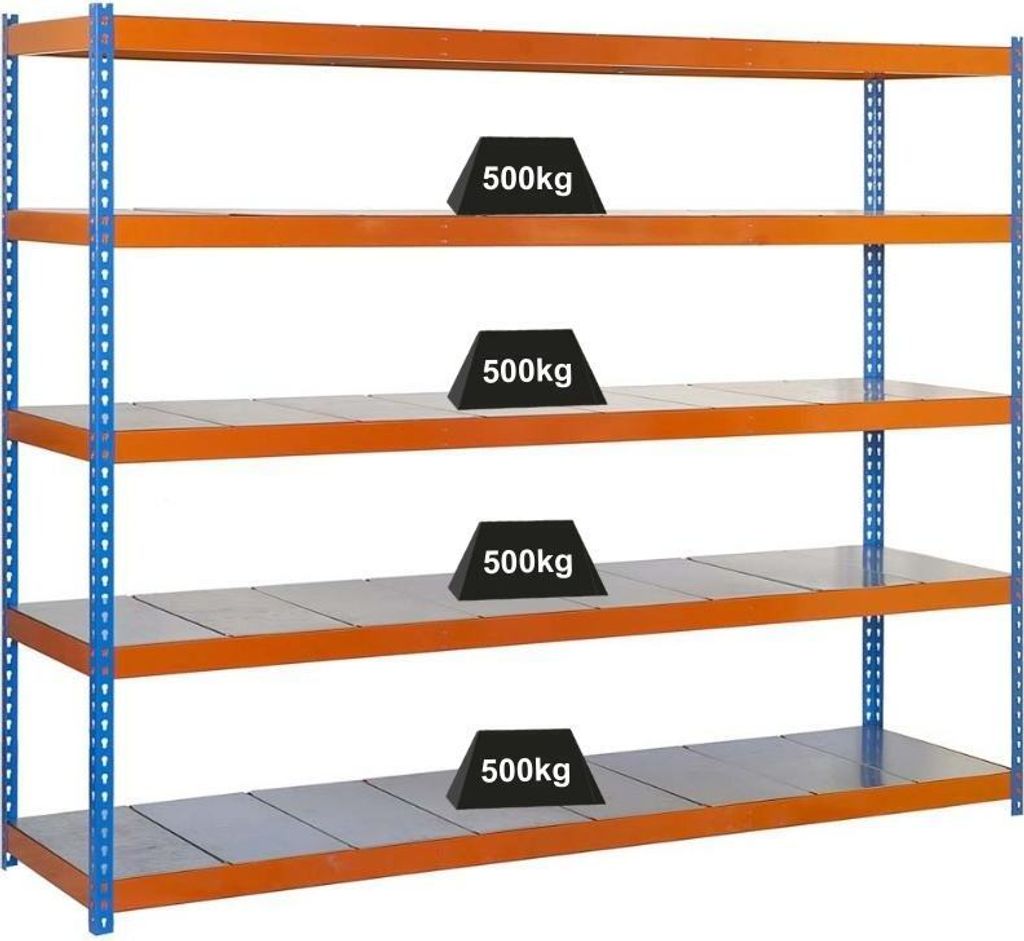 PROREGAL Schwerlastregal METAL BEAST FIVE | HxBxT 200x210x45cm | Fachlast 500kg | Blau-Orange