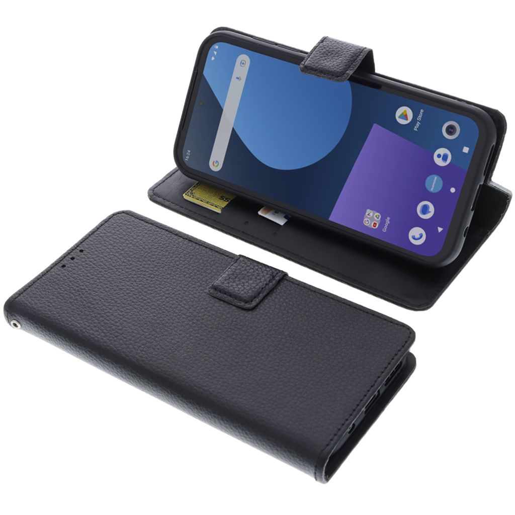 foto-kontor Tasche kompatibel mit Fairphone 5 Schutzhülle schwarz Book Style Case Handy Schutz Hülle Buch Wallet Handyhülle Cover Klapphülle St...