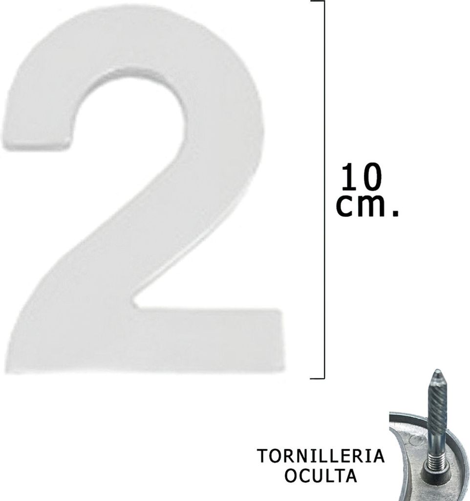 Wolfpack Numero Metal '2' Plateado Mate 10 cm. con Tornilleria Oculta (Blister 1 Pieza)