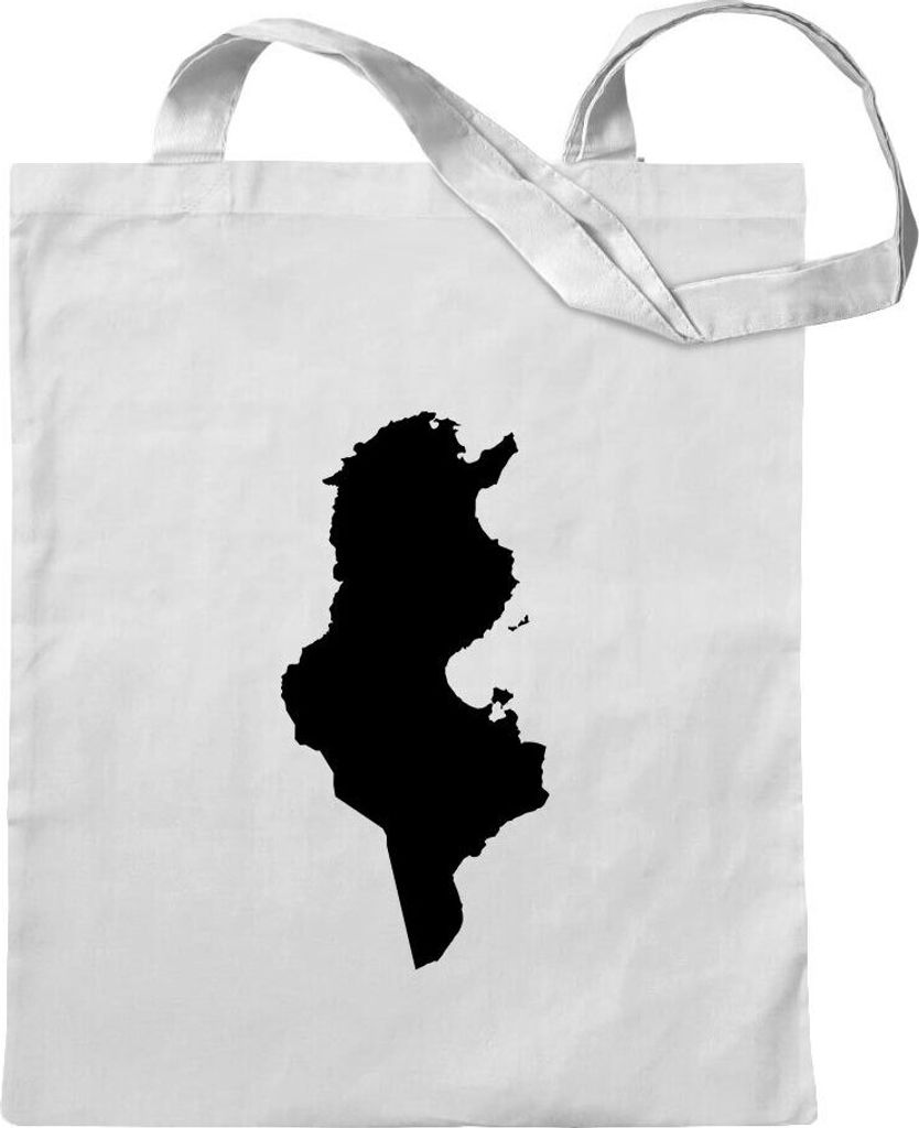 Kiwistar - Baumwolltasche - weiss - Tunesien Umriss Kontur - Tragetasche Stoffbeutel Umhängetasche Langer Henkel