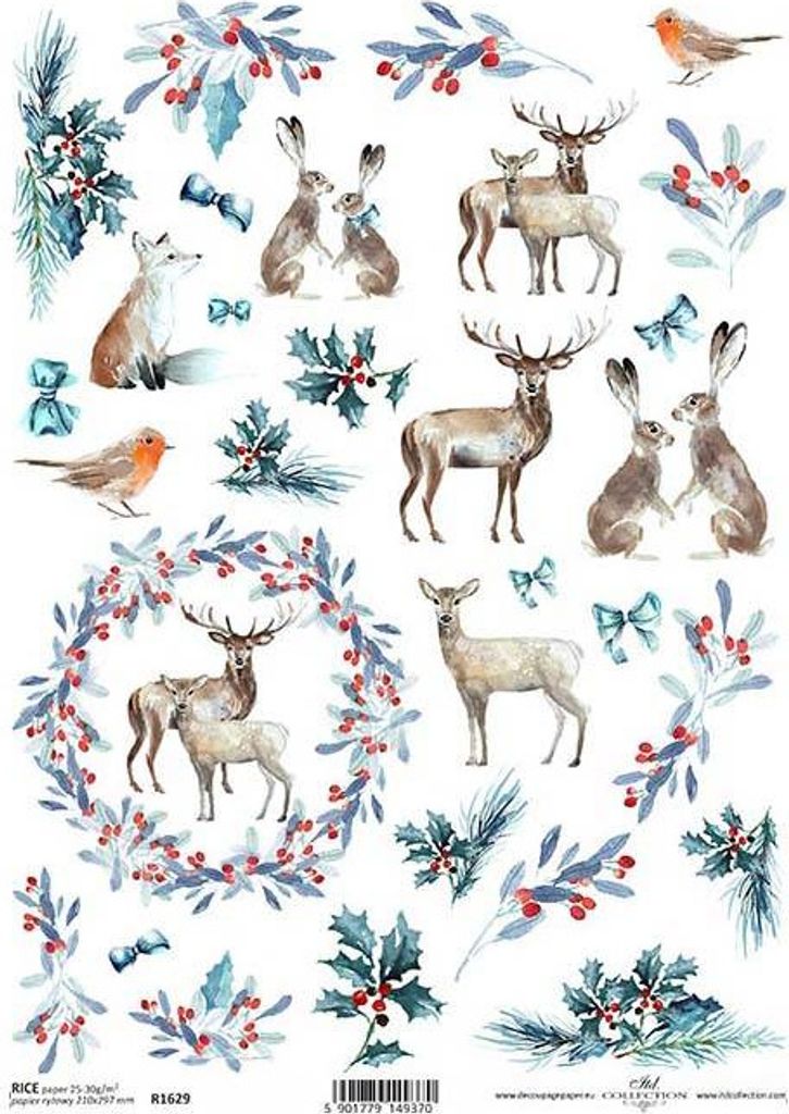 ITD Reispapier Decoupage Bastelpapier Serviettentechnik-R1629 - A4 Wintertiere