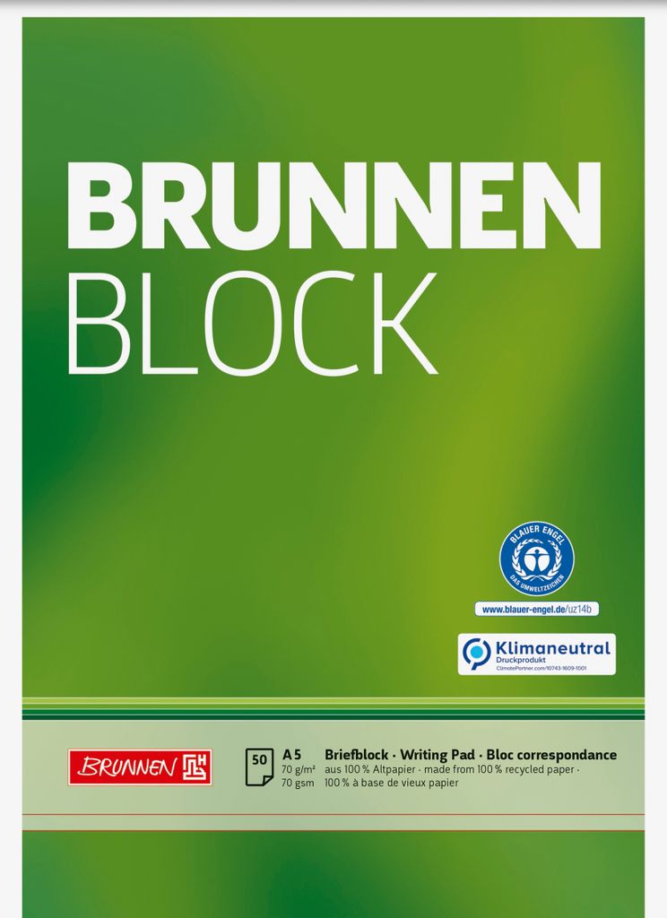 BRUNNEN 105241601 Block „BRUNNEN-Block“ Recycling A5 unliniert