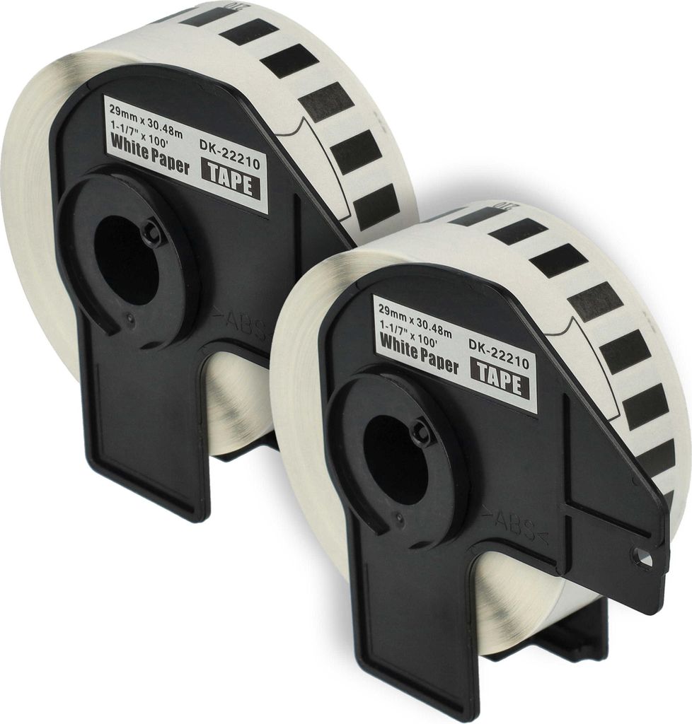 vhbw 2x Rolle mit Halter 29mm x 30,48m (1 Etikette) Ersatz für Brother DK-22210 für Drucker Weiß