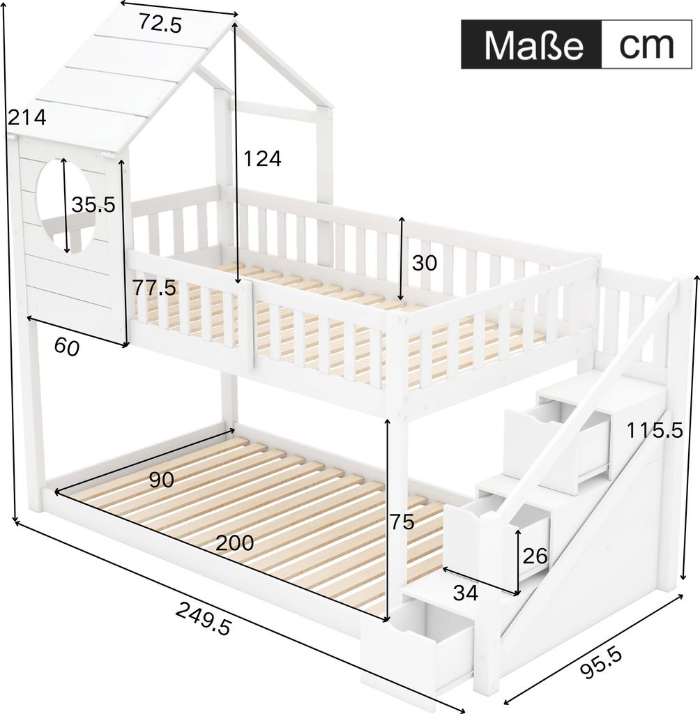 Merax Etagenbett 90x200cm mit Rausfallschutz, Kinderbett Produktbild 5