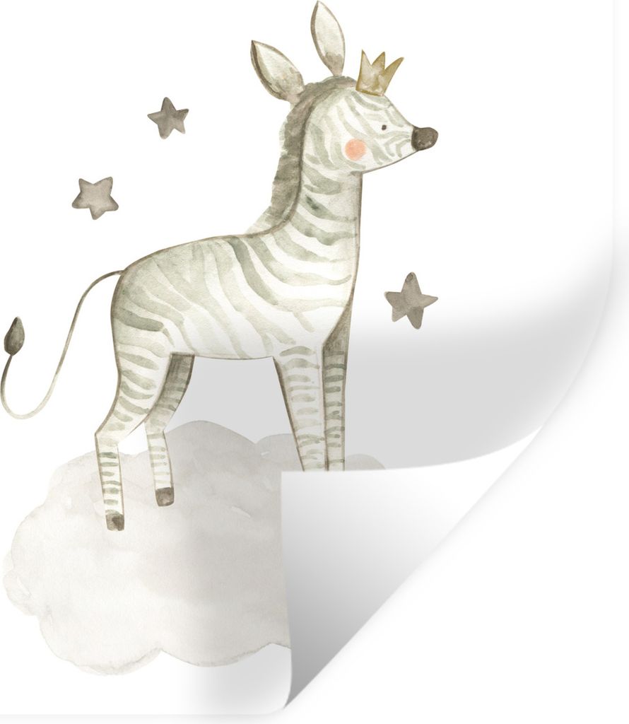MuchoWow Wandtattoo Wandsticker Wandaufkleber Zebra - Krone - Wolke 100x100 cm Selbstklebend und Repositionierbar - Wierderverwendbar - Selbstkle...