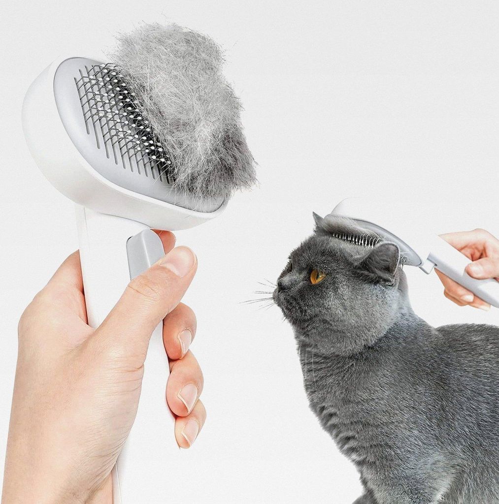 Katzenbürste für Langhaar und Kurzhaar, Haarentfernung mit Einem Klick, Hautfreundliche Katzenhaarbürste, Fellbürste für Katze und Hund zum En...