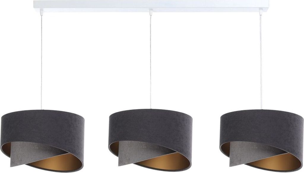 Pendelleuchte Stoff E27 H: max. 94 cm in Weiß Dunkelgrau Gold 3-flammig länglich Modern Hängelampe