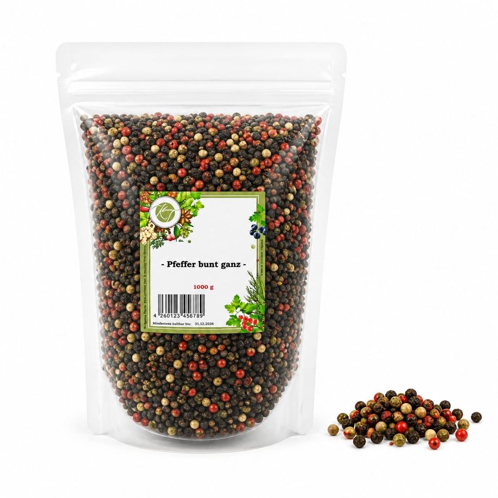 K T 1000 g / 1 Kg Pfeffer bunt ganz - Pfefferkörner - Produktbild 