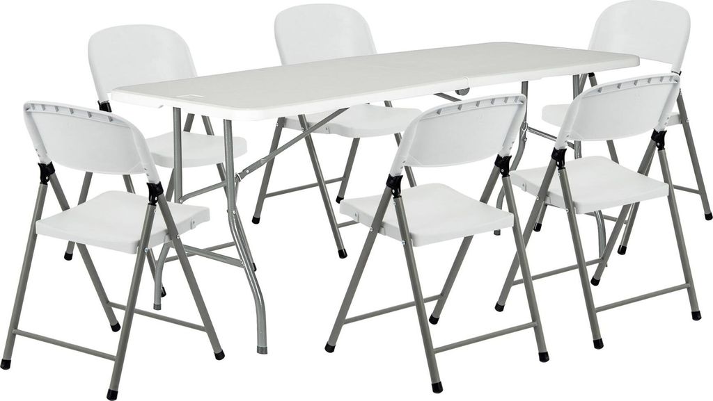 Harbour Housewares Klappbarer Camping-Picknicktisch und Stuhl-Set – 180 cm (6 Fuß) – Weiß