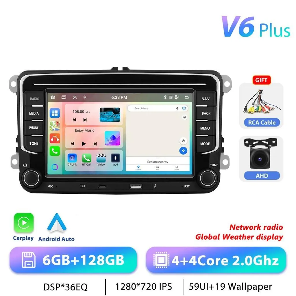Autoradio Android 6Go RAM avec Écran Tactile 17,8 cm et Navigation GPS