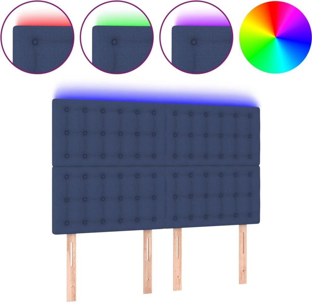 vidaXL LED Kopfteil Blau 144x5x118/128 cm Stoff