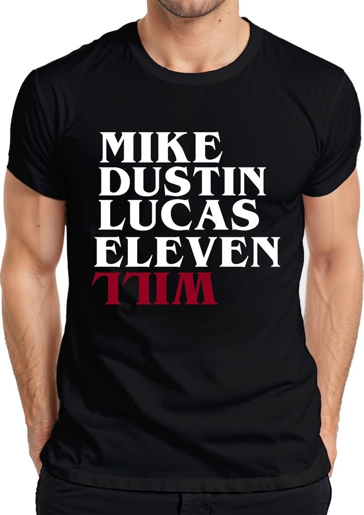 Eleven Mike Dustin Lucas Tim Serie Fan Geschenk Retro Herren T-Shirt, Schwarz, L