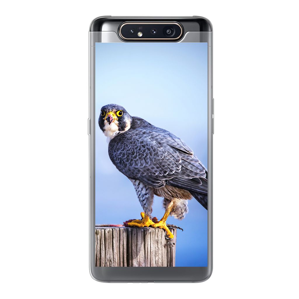 MuchoWow Handyhülle Schutzhülle Hülle für Samsung Galaxy A80 Nahaufnahme eines Raubvogels auf einer dicken Holzstange Silikon Softcase Handy ...