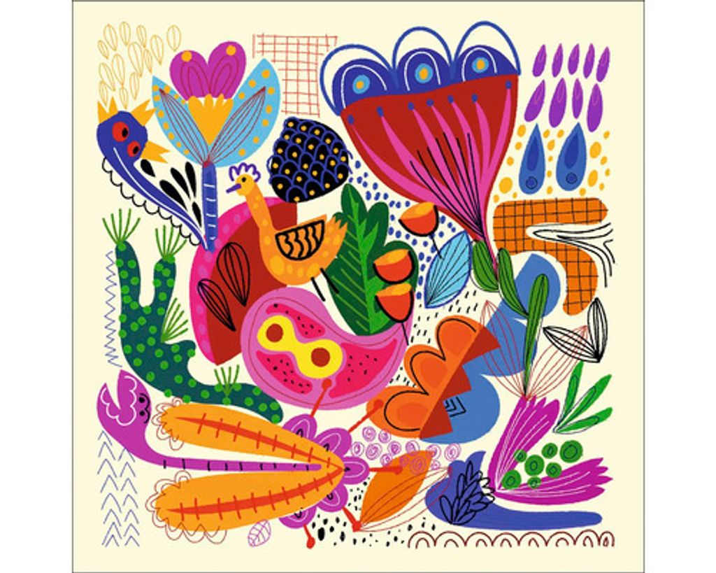 Glasbild Animals And Flowers 50x50 cm