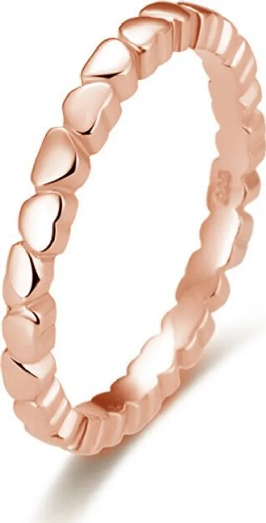 Bague anneau avec cœurs pour femme en argent doré rose, taille 56 mm