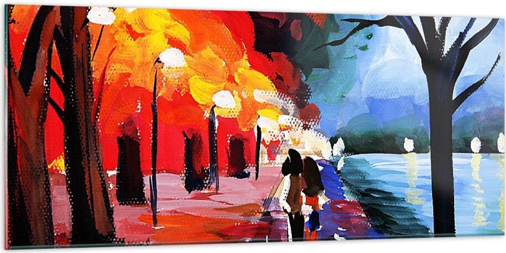 Bilder auf glas - Grafik Abbildung See Abend - 120x50cm - Glasbilder - Wandbilder - Kunstdruck - zum Aufhängen bereit - Wanddekoration aus Glas - ...