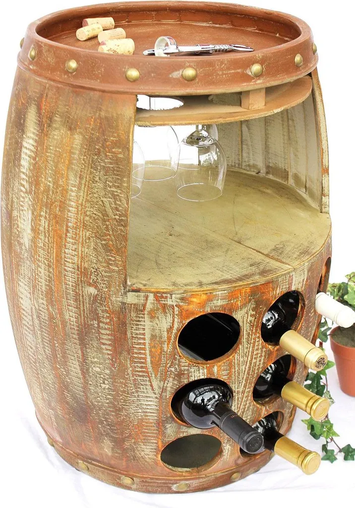 Range-bouteilles stable tonneau en bois marron pour protéger vos vins - 7