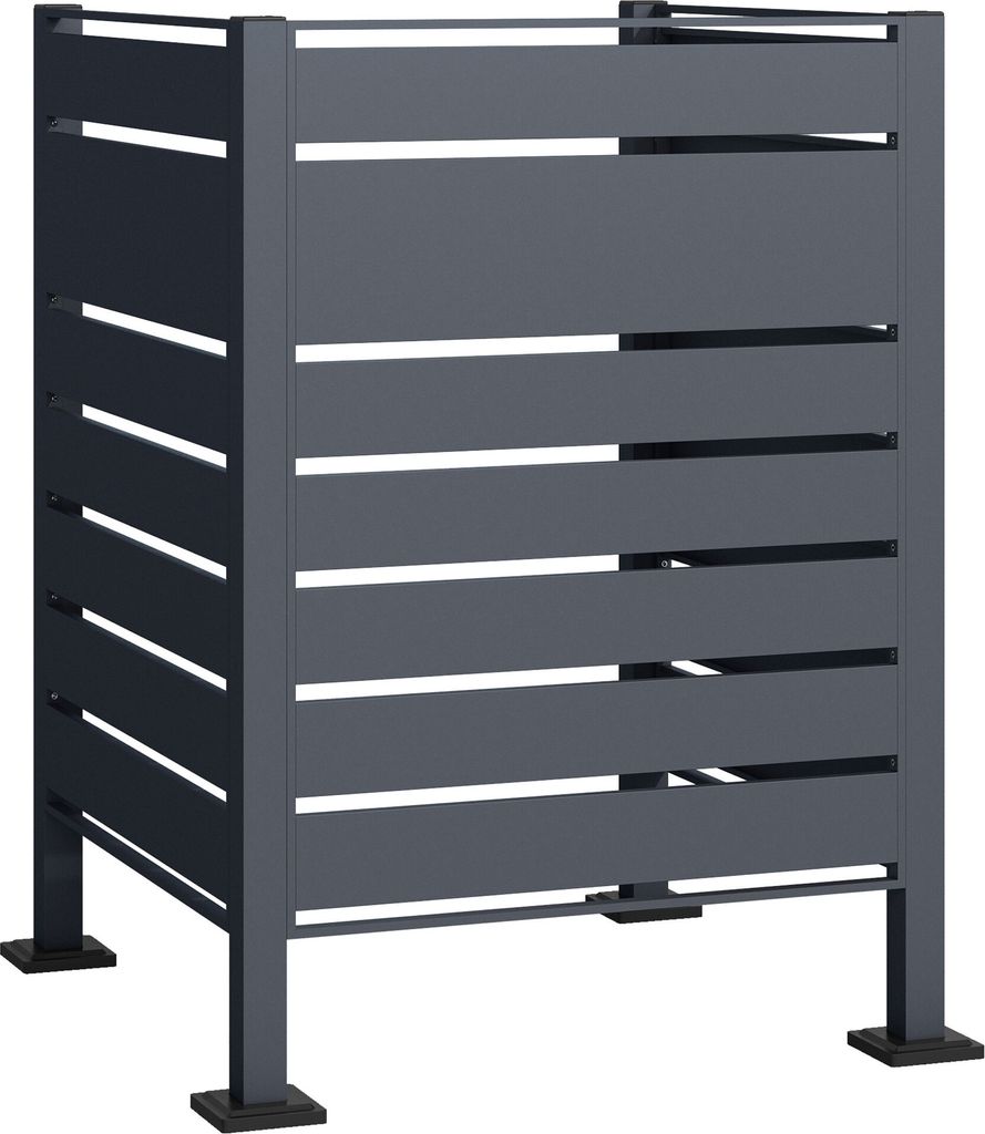 Wiltec Mülltonnenzaun aus Stahl in Anthrazit, Mülltonnenverkleidung für eine Tonne 60-240l, Mülltonnenbox, Sichtschutzzaun