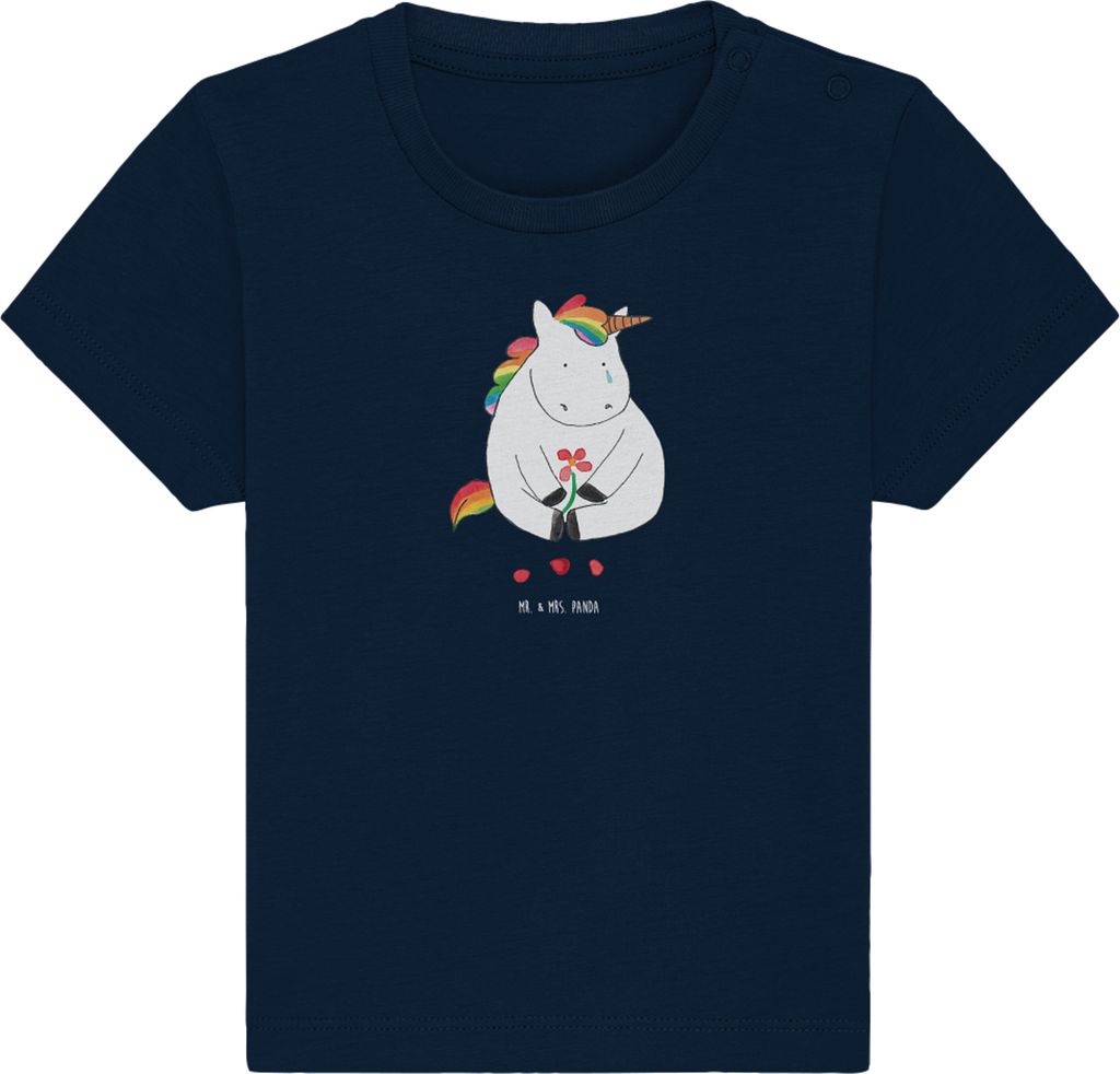 Mr. & Mrs. Panda Babyshirt Einhorn Traurig 0. - 6. Monat - French Navy - Geschenk, Blume, T-Shirt Baby, Freunde, , Organic Shirt, Öko, Glitzer, Ei...