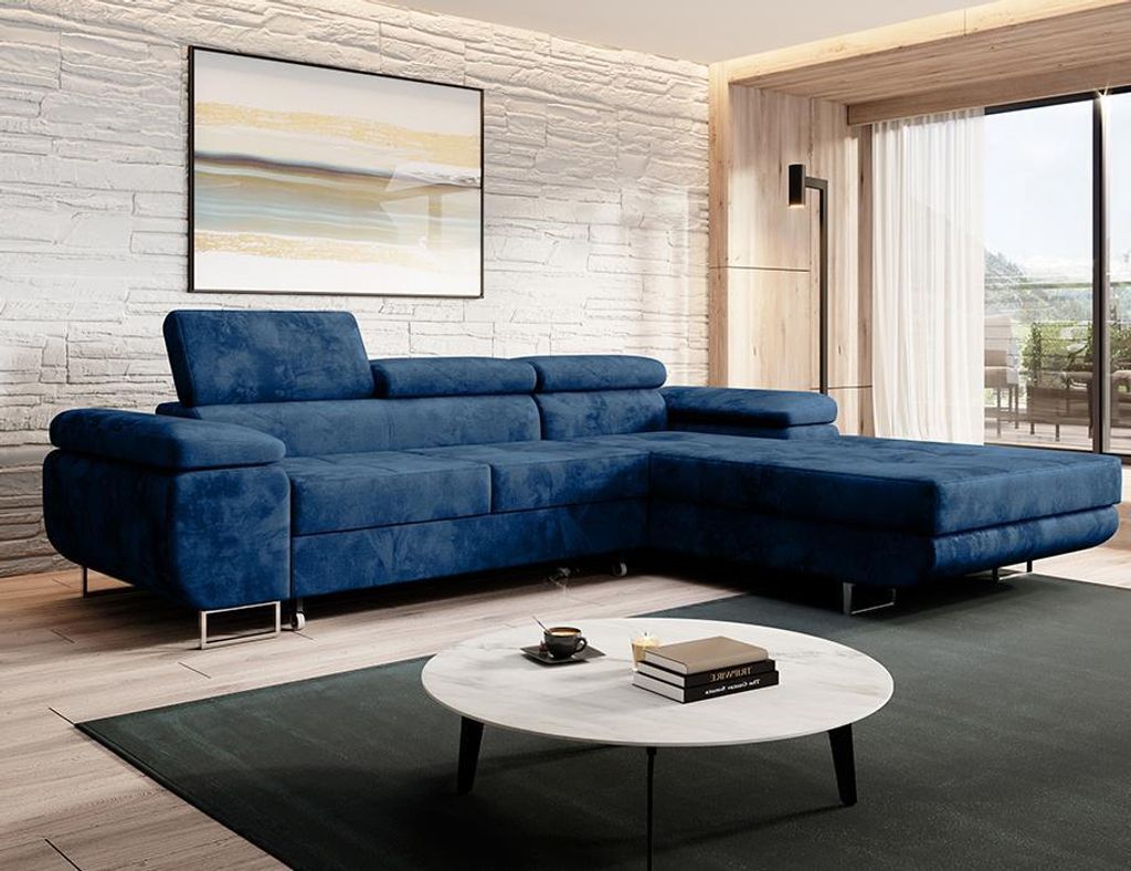 MODERNO Ecksofa mit Schlaffunktion Monolith Velours 72x279x205cm "Norberg" , Rechst, Granate