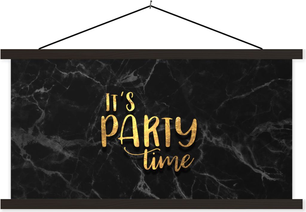 MuchoWow Textilposter Zitat - Party - Gold - Marmor 60x30 cm mit schwarzem Rahmen - Textilien