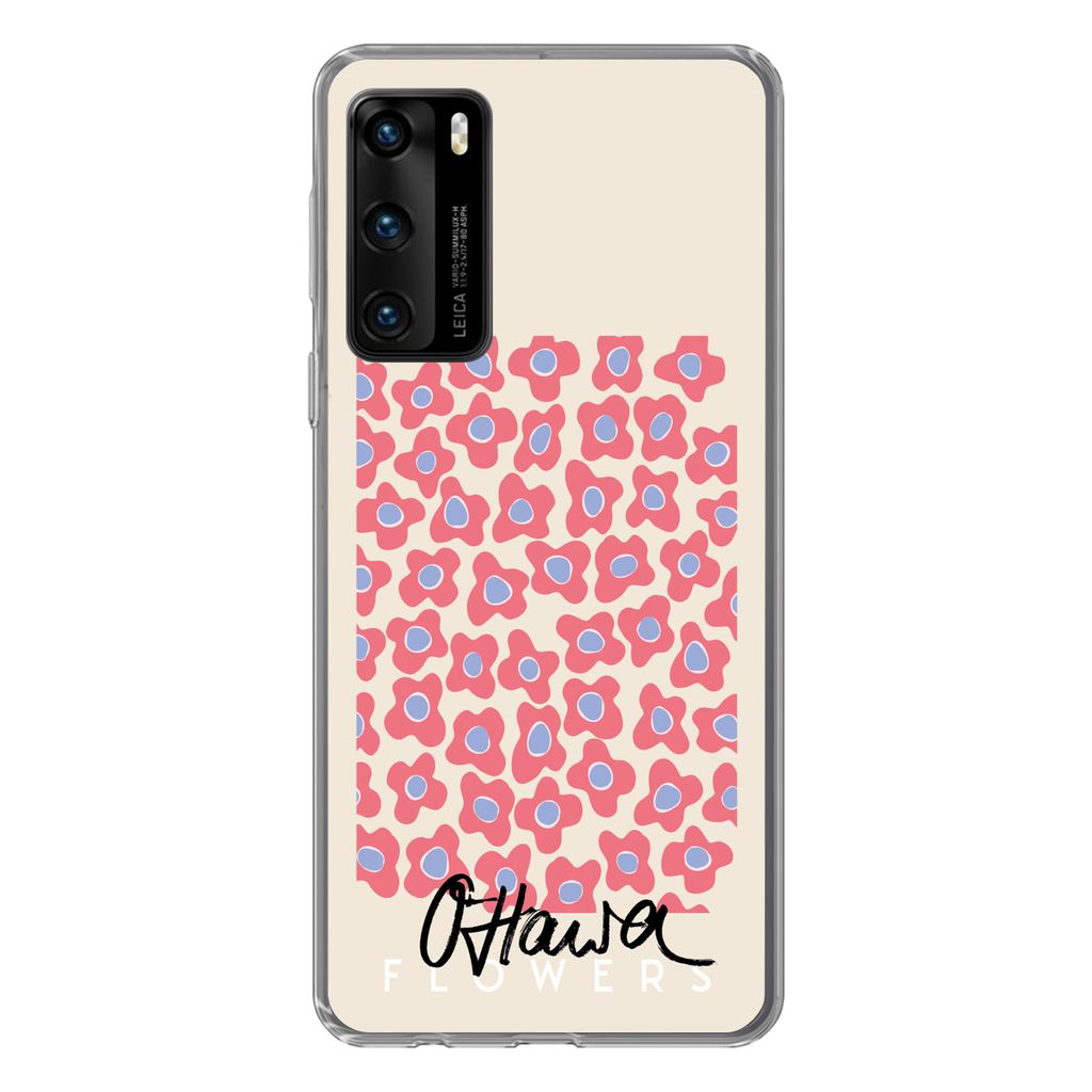 MuchoWow Handyhülle Schutzhülle Hülle für Huawei P40 Blume - Muster - Rosa Silikon Softcase Handy Hülle - Handytasche