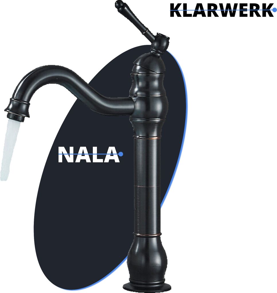 NALA | Vintage hohe Badarmatur Schwarz gebürstet|Retro Premium Edelstahl Wasserhahn für hohe Waschbecken | Waschtisch Mischbatterie 2 Anschlüsse...