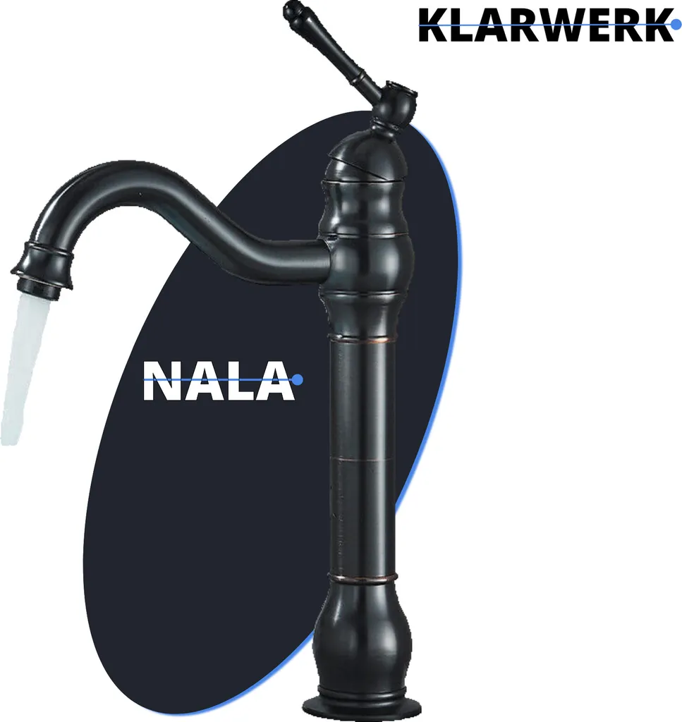 NALA Rubinetto Alto Vintage Nero Spazzolato per Lavabo Appoggio