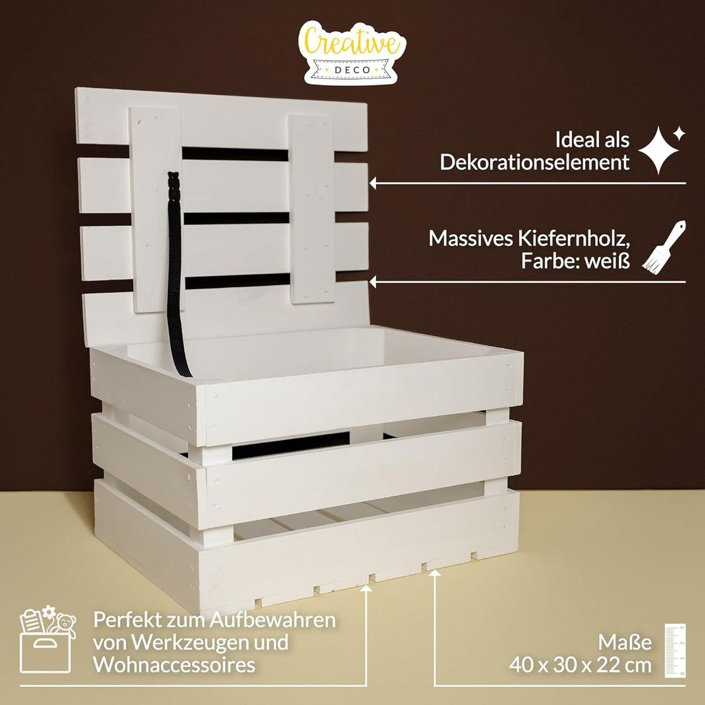 Boite de rangement en bois Creative Deco - 40 x 30 x 22 cm - Boîte à