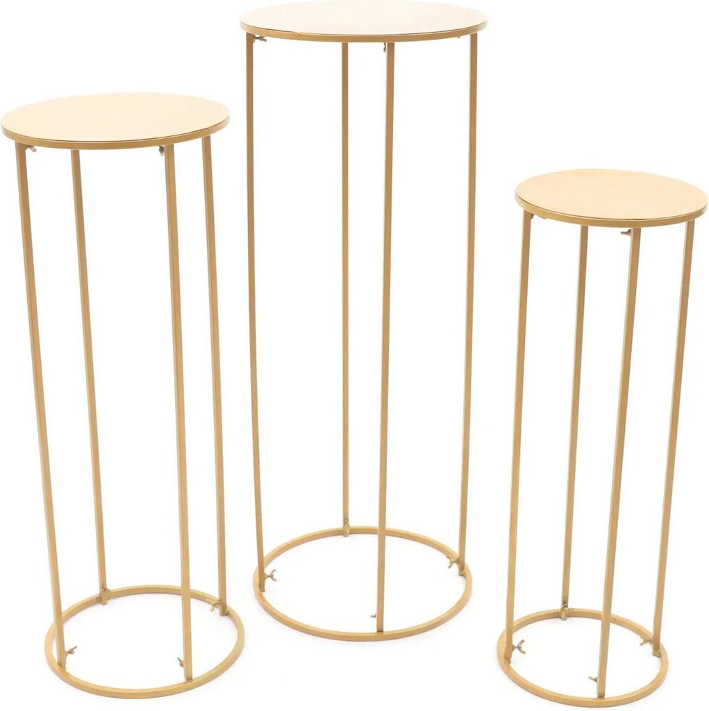 3er Set Metall Blumenständer - Hochzeit Centerpiece Ständer - Zylindrische Rundsäule, 3 Größen, freistehend, 4 kg - Gold