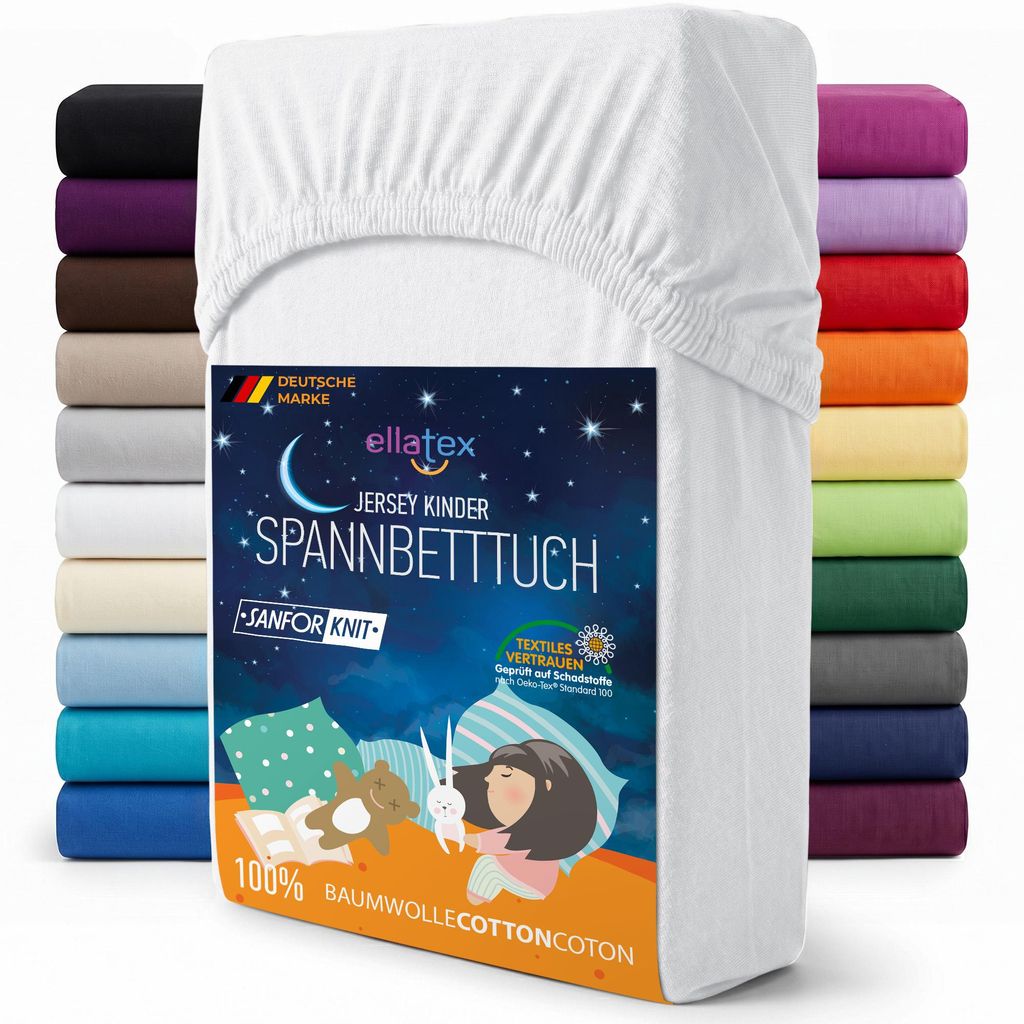 EllaTex Jersey Kinder Spannbettlaken 70x140 Baumwolle – Produktbild 
