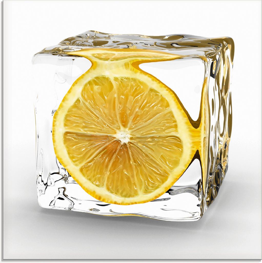 ARTland Glasbild Zitrone im Eiswürfel Größe: 30x30 cm