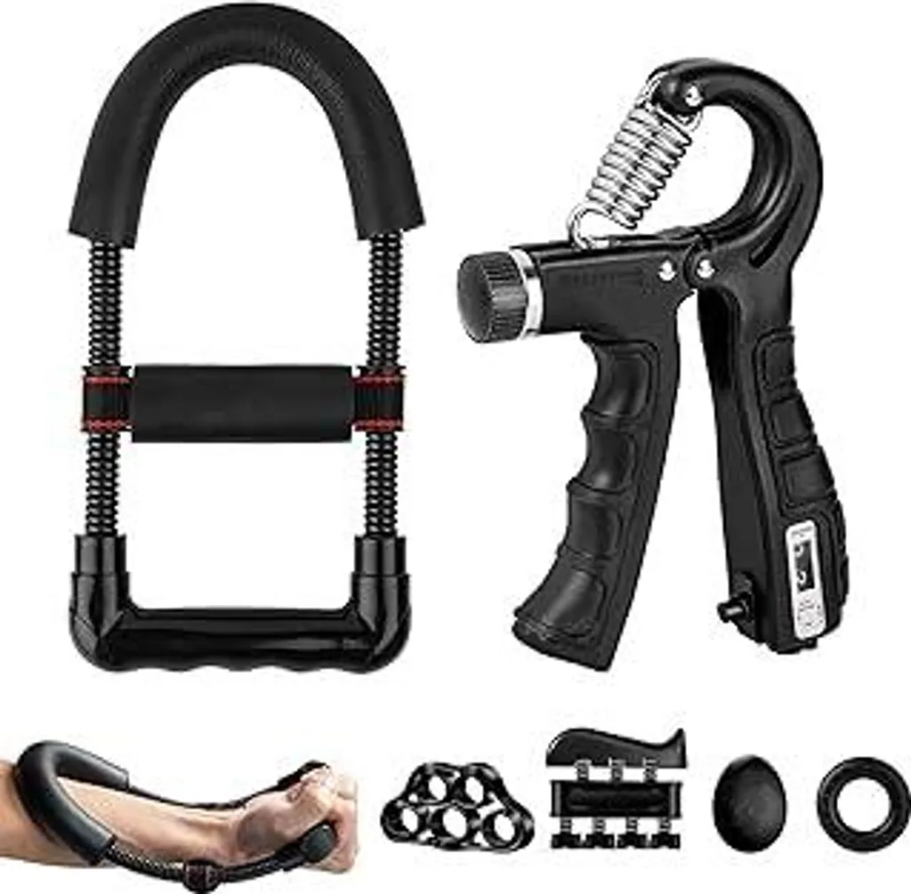 Allenatore per le mani Allenatore per le dita, allenatore per gli avambracci, allenatore per la forza di presa Confezione da 6, allenatore con impugnatura regolabile, attrezzo per l'allenamento delle dita, allenatore per i polsi, estensore per le dita e pallina antistress - 1