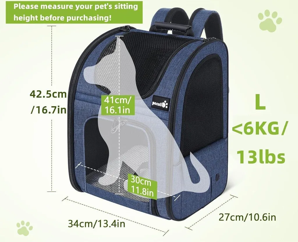 Sac à dos pour chat extensible bleu pliable supportant jusqu'à 8kg - 2