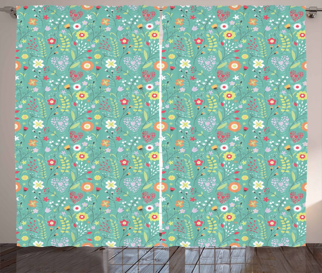 ABAKUHAUS Blume Rustikaler Vorhang, Tulpen Daisy Lily Blüte, Wohnzimmer Universalband Gardinen mit Schlaufen und Haken, 280 x 175 cm, Mehrfarbig