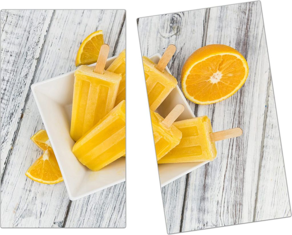 Spritzschutz Herdabdeckplatte Schneidebrett aus Glas Eis aus Orange 2-Teilig (60x52cm)