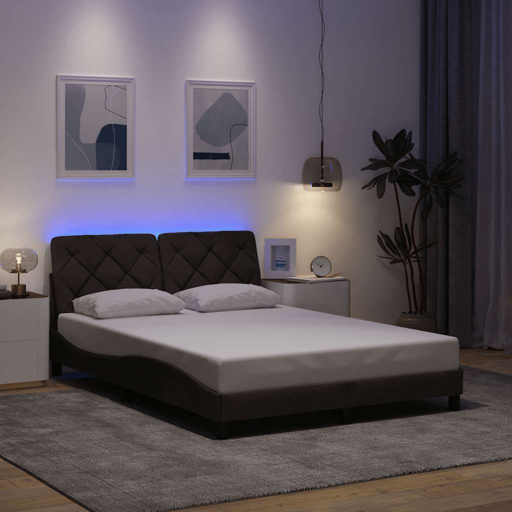 Maison Exclusive - Bettgestell mit LED ohne Matratze Dunkelbraun 140x190 cm Stoff