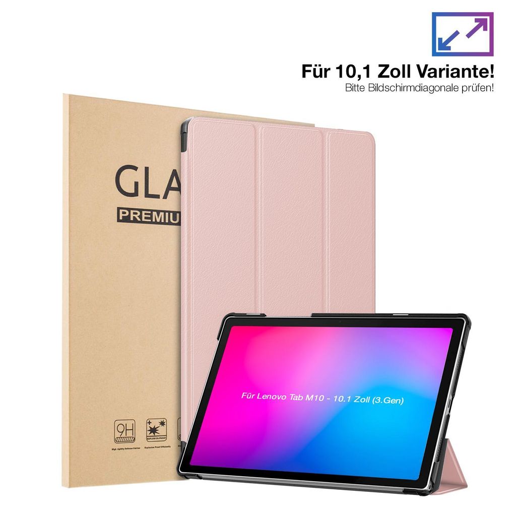 Schutzhülle + 2x 9H Display Glas für Lenovo Tab M10 Gen 3 2022 10.1 Zoll Cover Case Schutz Tablet Farbe: Rosegold