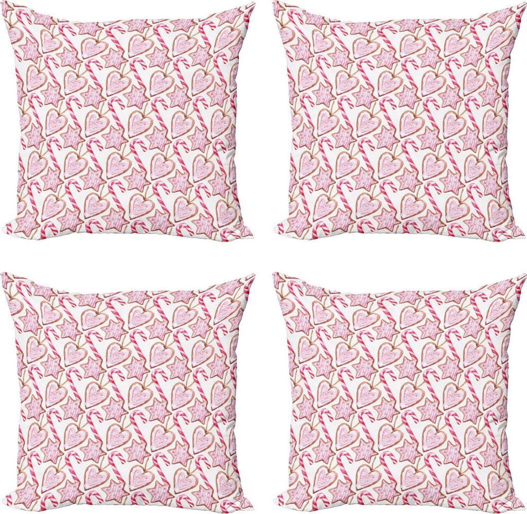 ABAKUHAUS Zuckerstange Kissenbezug Set (4 Stück), Aquarell-Plätzchen, Moderner Doppelseitiger Digitaldruck, 40 cm x 40 cm, Pale Pink, Braun, Rosa