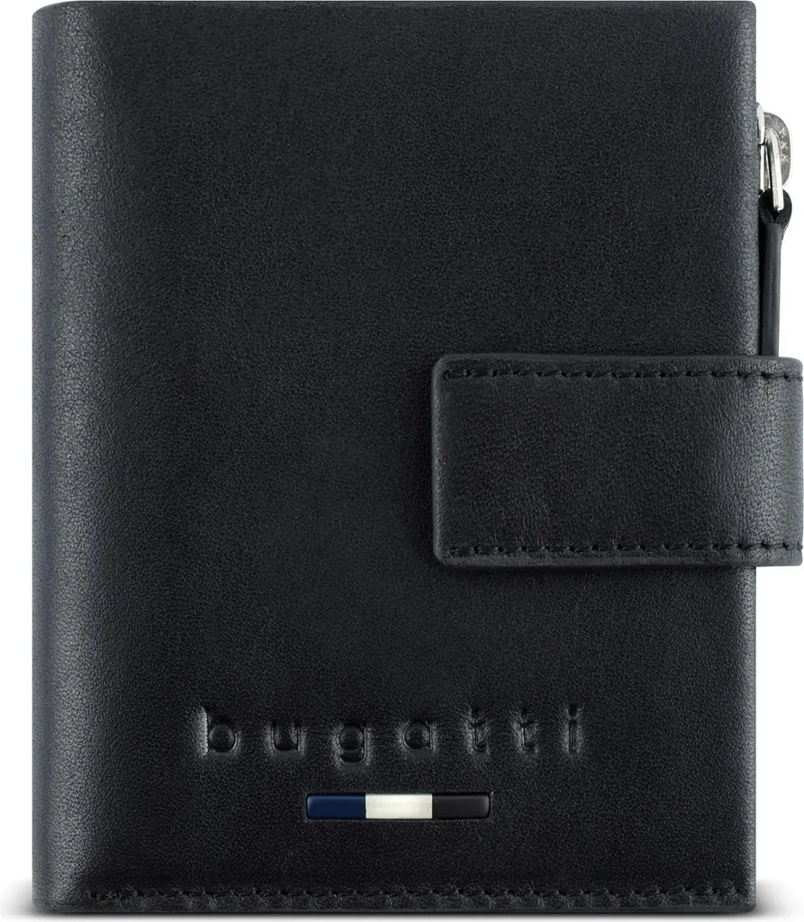 Mini Portafoglio Bugatti Romeo Nero: Slim Leather Wallet RFID Secure