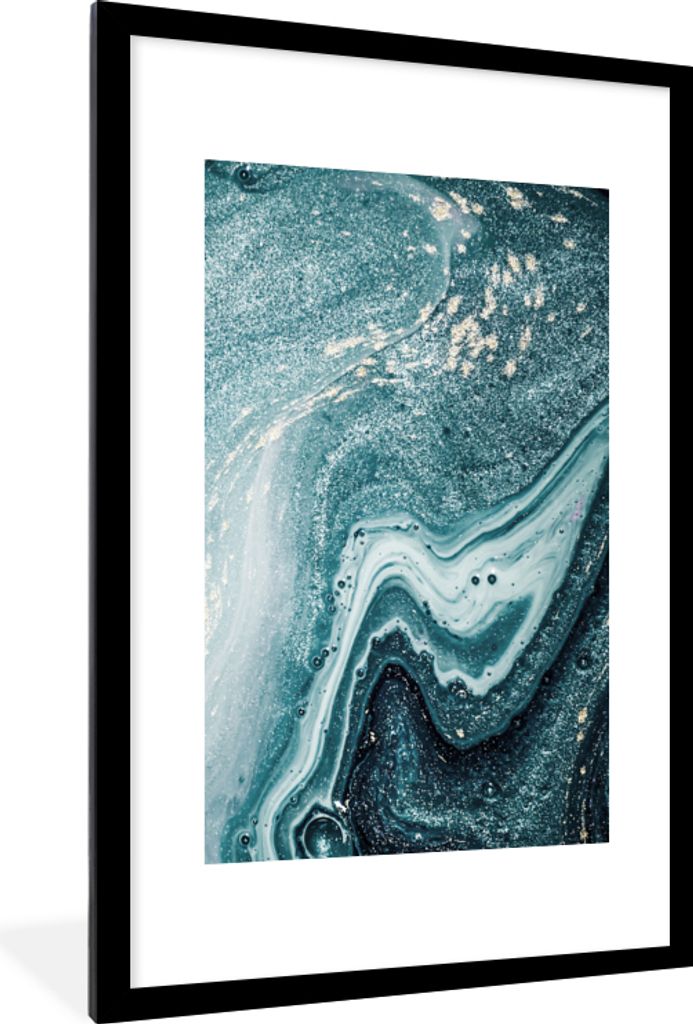 MuchoWow Gerahmtes Poster Edelsteine - Blau - Natur - Marmor - Abstrakt 60x90 cm - Poster mit Schwarzem Bilderrahmen Wandposter Rahmen Foto Bilde...