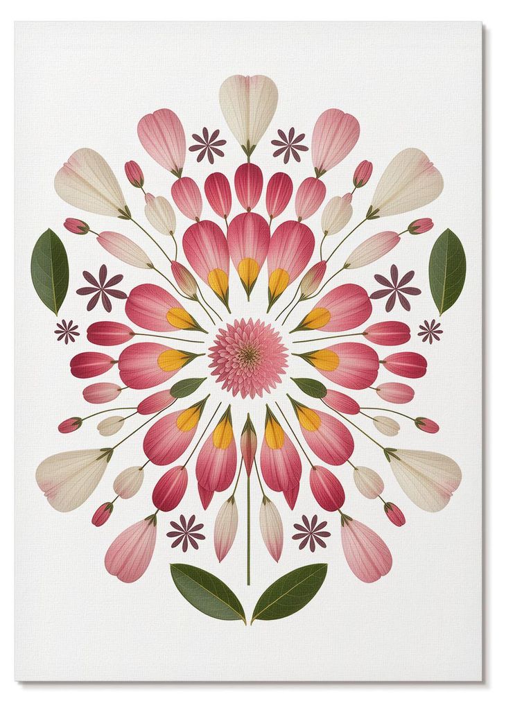 POSTER - 29x42 cm (A3) - CMYK Group - Florales Mandala, Symmetrie, Rosa, Creme, Grün - Wandbild für Wohnzimmer Schlafzimmer & Flur, Modernes Post...
