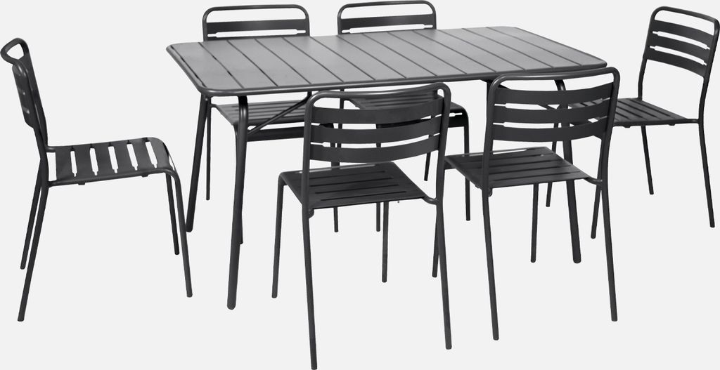sweeek - Klappbarer Gartentisch aus Stahl mit 6 Stühlen - Produktbild 