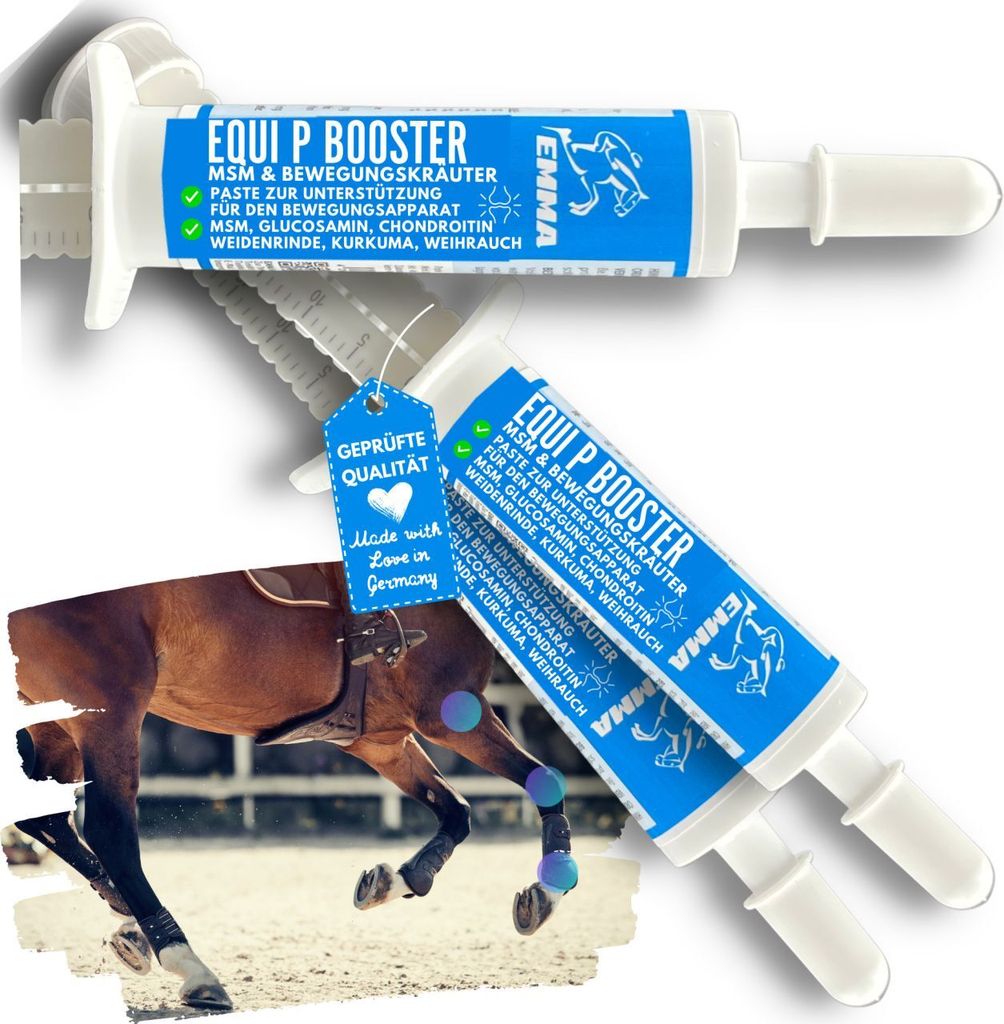 EMMA Equi P Booster MSM Pferd Weidenrinde -3*30ml Vitamin-Paste Plus Glucosamin Chondroitin hochdosiert Pferd - Vitamin C Bierhefe - mehr Bewegung