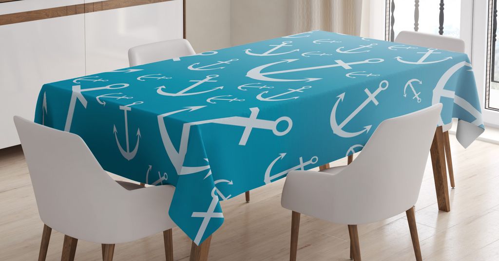 ABAKUHAUS Dunkler Teal Tischdecke, Repetitive Sea Elements, Personalisierter Druck Klare Farben ohne Verblassen Waschbar für Außen Bereich, 140 x...