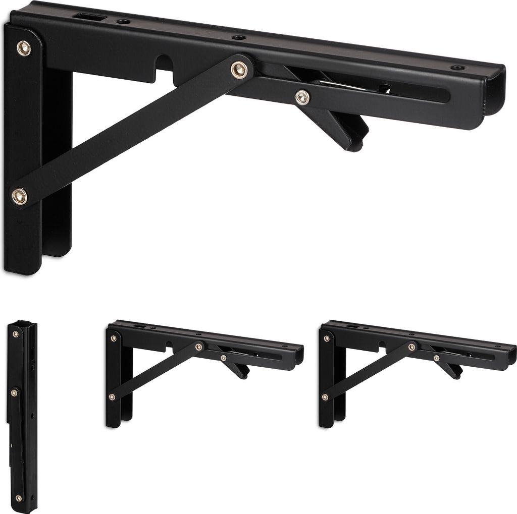 Set da 4 staffe per mensole Relaxdays, staffe pieghevoli, Immagine del prodotto 